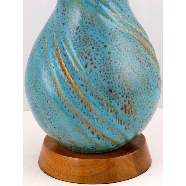 1950s Aqua Blue Triple Gourd Form Pottery Table Lamp For Sale - Image 5 of 5