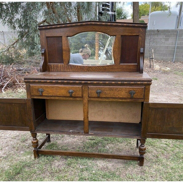 Antique Beveled Mirror Sideboard Buffet Teardrop Drawer Pulls 46x58x19