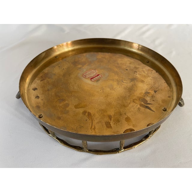1970s Hollywood Regency Brass Faux Bamboo Rail Round Serving Tray For Sale - Image 10 of 10