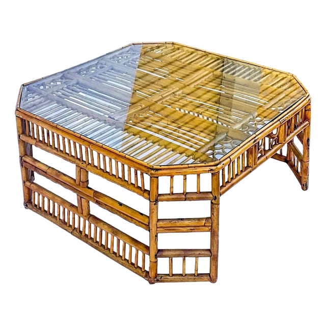 Mid 20th Century English Brighton Pavilion Style Burnt Bamboo Coffee Table For Sale