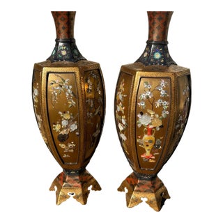 Exceptional Pair of Antique Japanese Meiji Period Shibayama Vases – Silver & Gold Lacquer, C. 1890 For Sale