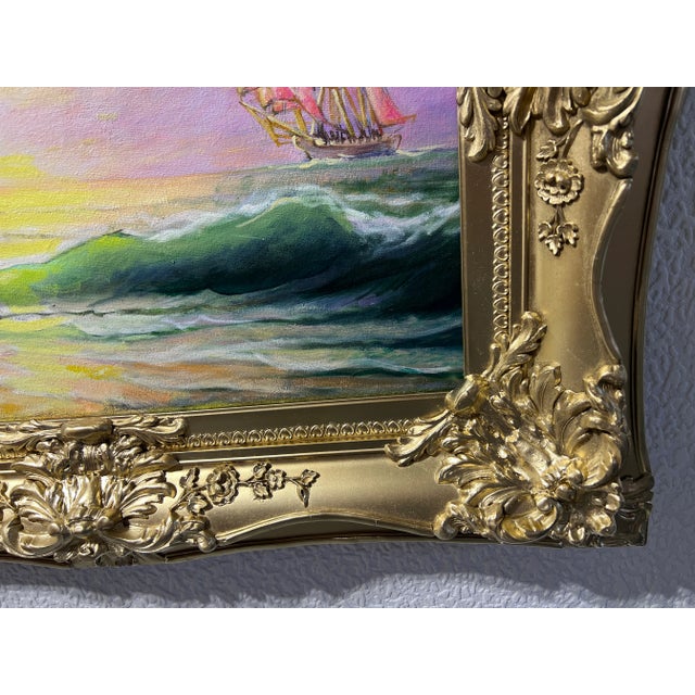 Textile n.i. Dobritsin Russian Oil Painting at Dawn Girl Scarlet Sails Seascape Signed For Sale - Image 7 of 11