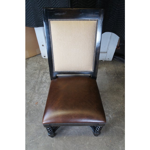 Wood Late 20th Century 10 Lorts Renaissance Revival Style Barley Twist Leather & Fabric Dining Chairs For Sale - Image 7 of 12