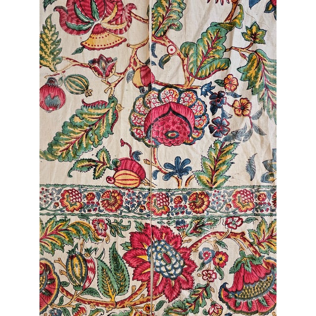 Large Antique Indian Export Chintz Panel in Hand-Block Printed Cotton, 19th Century, Set of 2 For Sale - Image 3 of 11