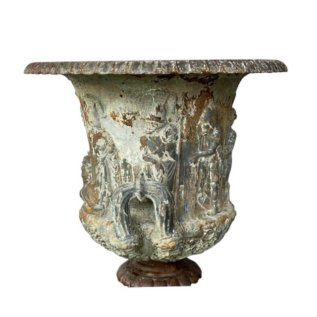 19th Century French Cast Iron Medici Borghese Garden Urns Pair For Sale - Image 14 of 18