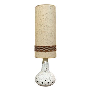 White Ceramic Lamp with Lampshade, 1970s For Sale