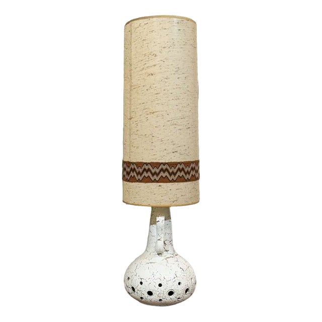 White Ceramic Lamp with Lampshade, 1970s For Sale