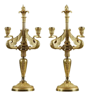 Three-Light Torches in Chased and Gilded Bronze by Barbedienne, 1860, Set of 2