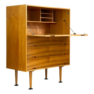 Beech Bureau with Fall-Front Desk by Robin and Lucienne Day for Hille Hilleplan, 1950s For Sale