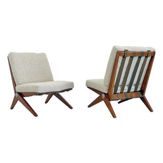 Pierre Jeanneret Scissor Lounge Chairs, Knoll, 1965, Original Cushions Included For Sale