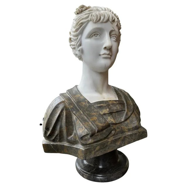 Reclaimed Neoclassical Style Marble Female Bust, 1970, Marble For Sale - Image 13 of 13