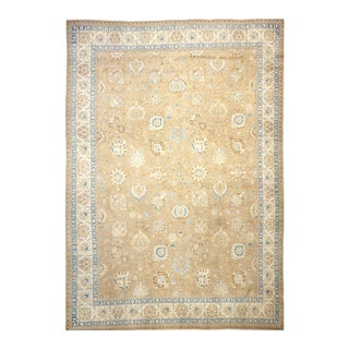 Antique Persian Tabriz Wool 11x15 Tan, Ivory & Blue Handmade Area Rug #9902886 For Sale