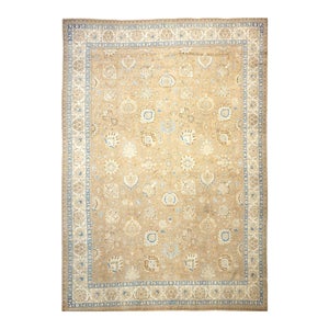 Antique Persian Tabriz Wool 11x15 Tan, Ivory & Blue Handmade Area Rug #9902886