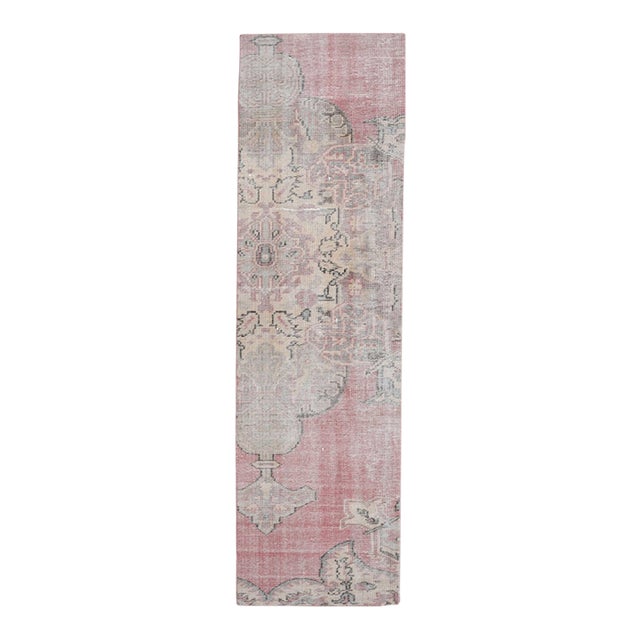 1970s Vintage Handmade Wool Cotton Pink Runner Rug For Sale