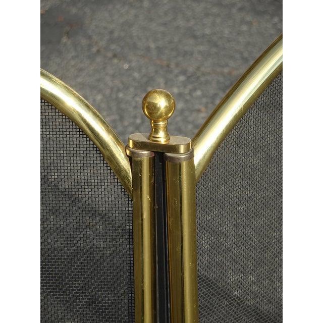 Vintage French Country Neoclassical Three Panel Gold Fireplace Screen W Finials For Sale - Image 15 of 17