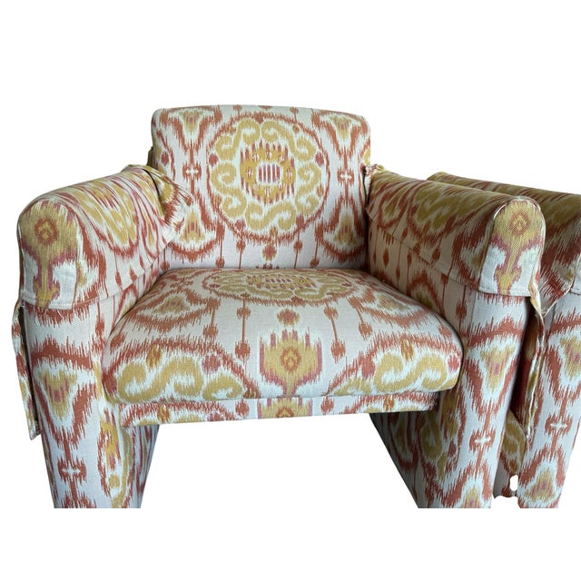 Vintage Pair of Upholstered Ikat Armchairs For Sale - Image 4 of 9