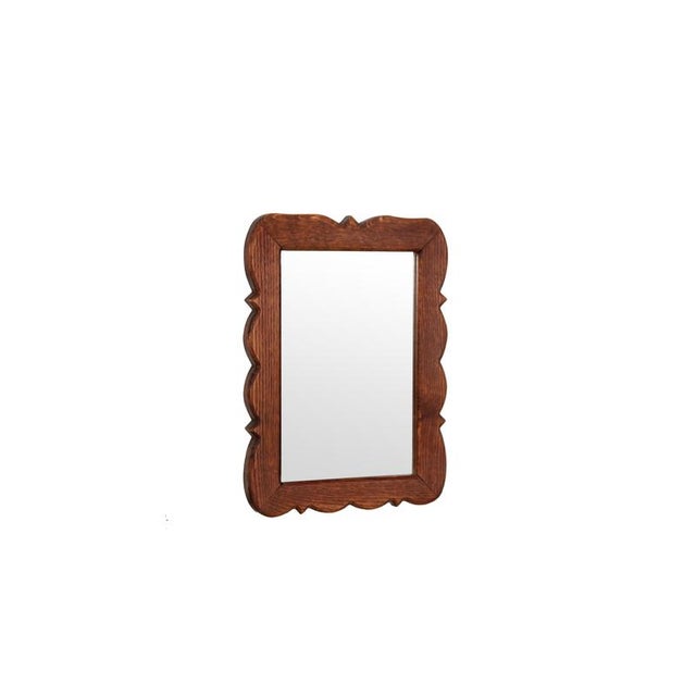 Oak Mirror with Scalloped Edge, 1970s For Sale - Image 3 of 4