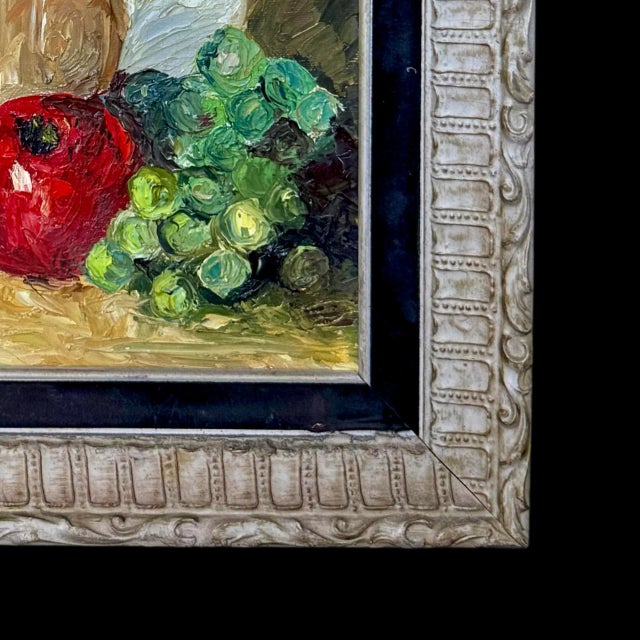 Still Life Oil Painting – Bold Colors, Original Wood Frame Vintage For Sale - Image 4 of 7
