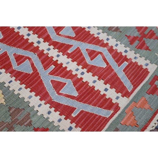 1970s 1970s Tribal Green Hand Knotted Natural Kilim Rug For Sale - Image 5 of 7