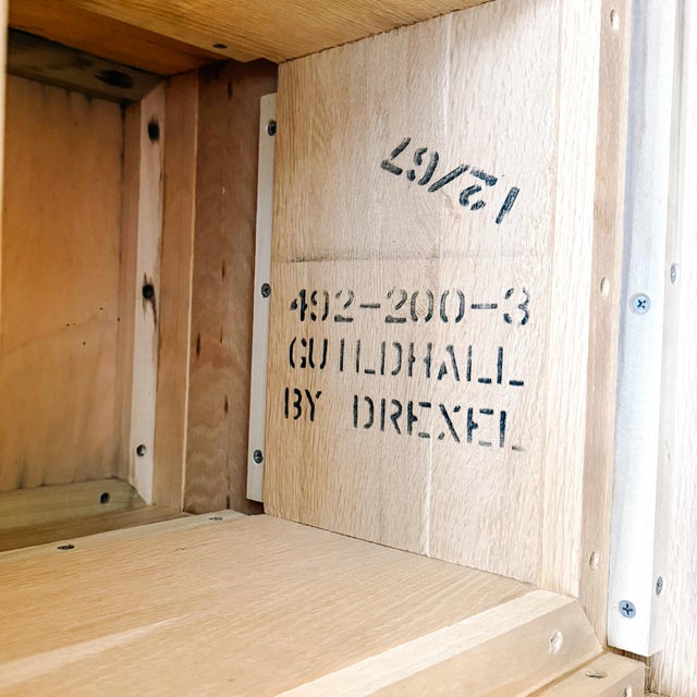 1960 Vintage Drexel Guildhall Neoclassical Oak Pedestal End Tables - A Pair For Sale - Image 16 of 17