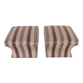 Baker Furniture Company Silk Upholstered Ottomans - a Pair For Sale