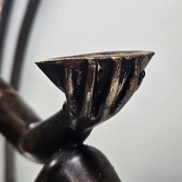 1920s Art Deco Egyptian Revival Nude Spelter & Marble Table Lamp For Sale - Image 12 of 16