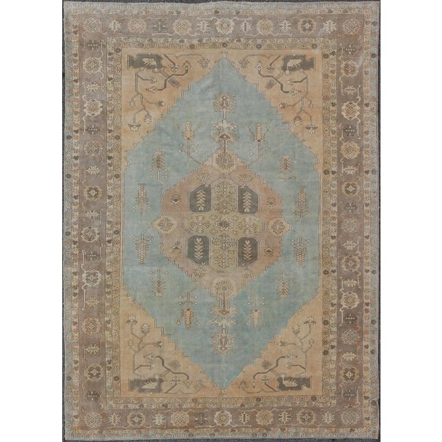 Turkish Oushak Rug With Vining Florals in Light Blue For Sale - Image 11 of 11