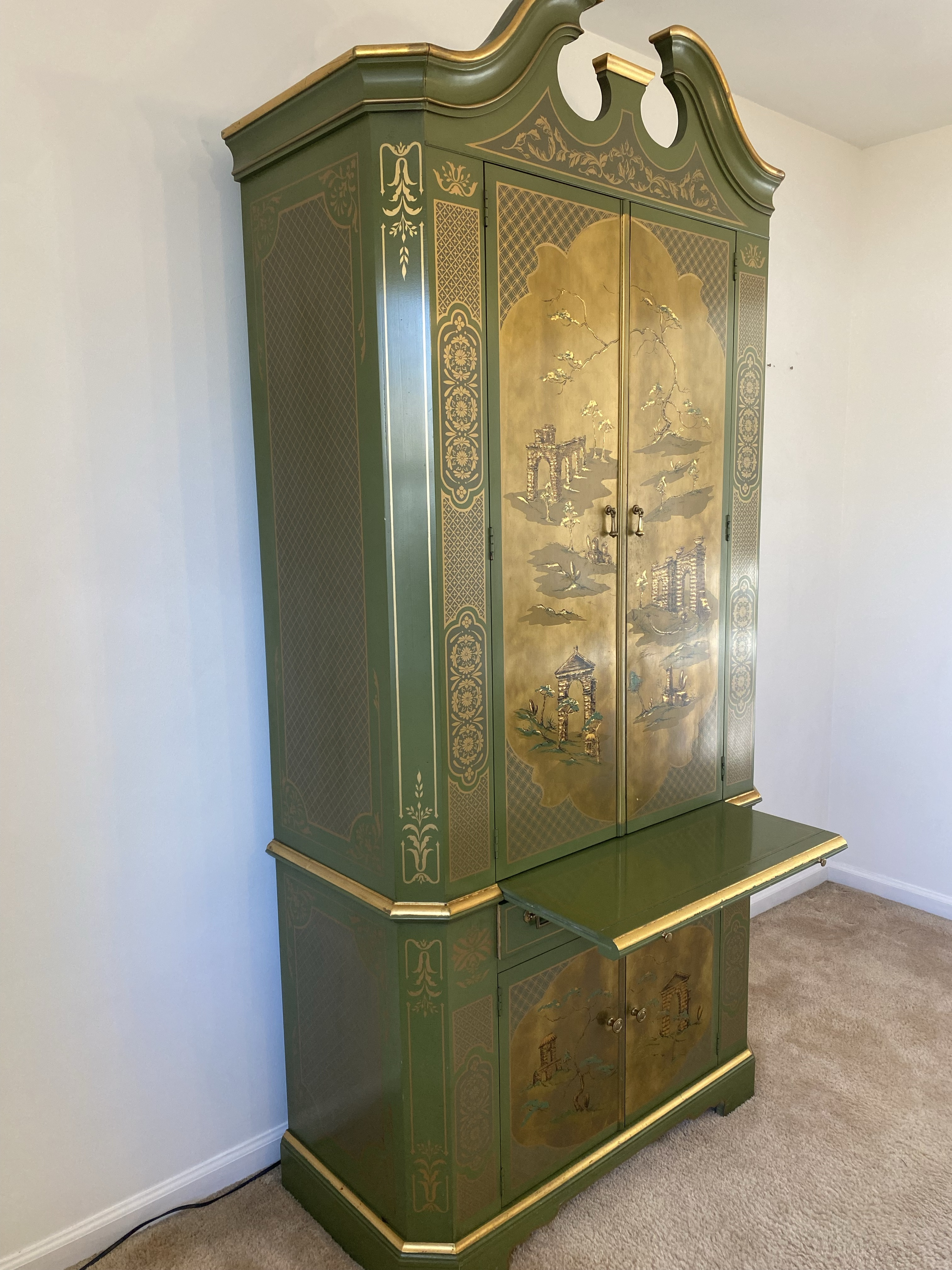 1962 Drexel Heritage Hand-Painted Chinoiserie Secretary Cabinet in
