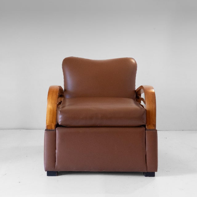 1920s Art Déco Italian Convertible Armchair / Sleeper Chair in Brown Eco-Leather, 1920s. For Sale - Image 5 of 18