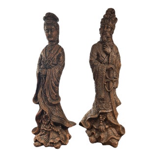 Pair of Vintage Universal Statue Chicago 36" Figural Oriental Man & Lady Statues For Sale