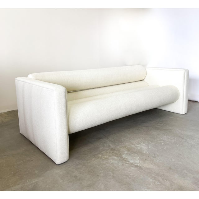 1980s Vintage 80s Postmodern Off White Boucle Bolster Sofa For Sale - Image 5 of 10