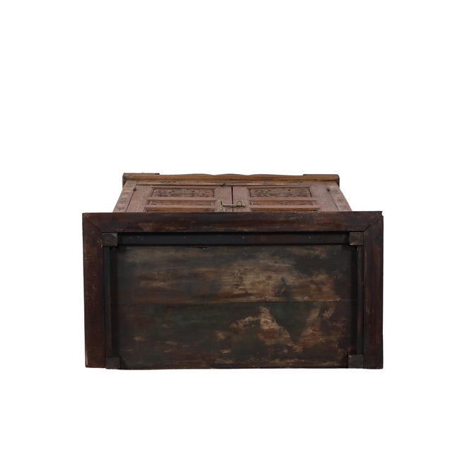 Antique Indian Carved Teakwood, Marquetry, and Painted on Glass Panels Armoire For Sale - Image 4 of 7