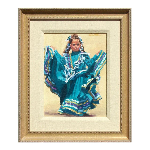 1990s Mitch Caster Oil Painting of a Dancing Girl, Framed For Sale