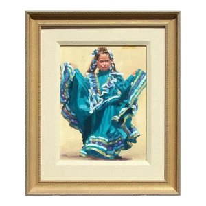 1990s Mitch Caster Oil Painting of a Dancing Girl, Framed