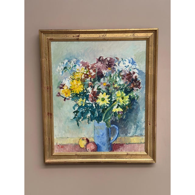 Jan Sonne, Still Life with Flowers in Vase, 1980, Oil on Canvas, Framed For Sale - Image 7 of 18