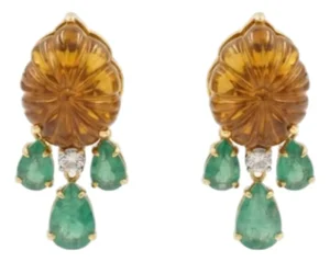 Natural 23.41cts Emerald & 0.41cts Diamond Earring in 18k Gold