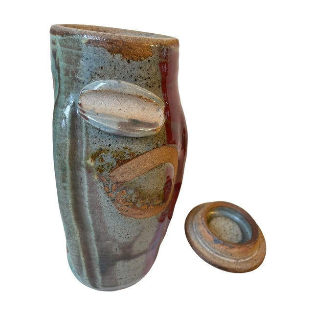 Mid-Century Artisan Ceramic Glazed Lidded Vessel Singed For Sale - Image 9 of 13
