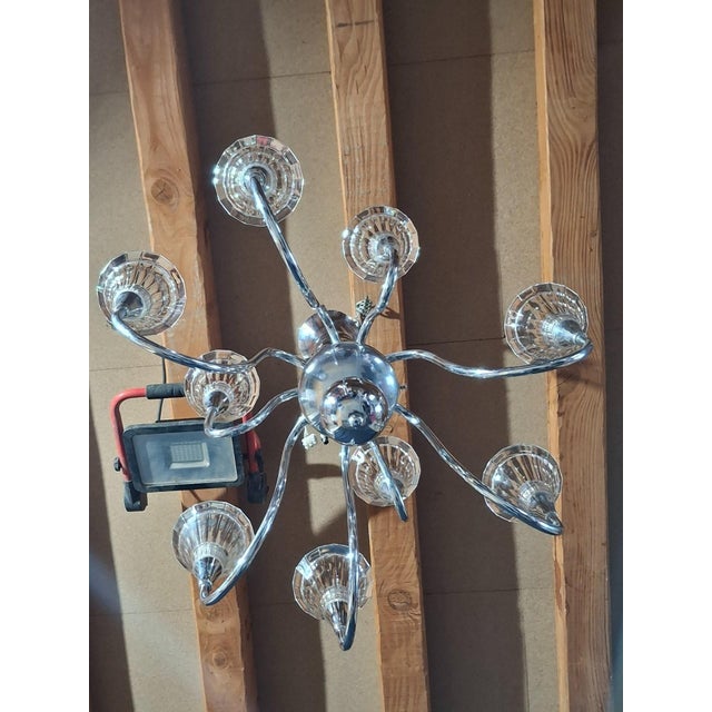 1960s Vintage Chandelier in Chrome Metal and Thick Glass, 1960s For Sale - Image 5 of 9