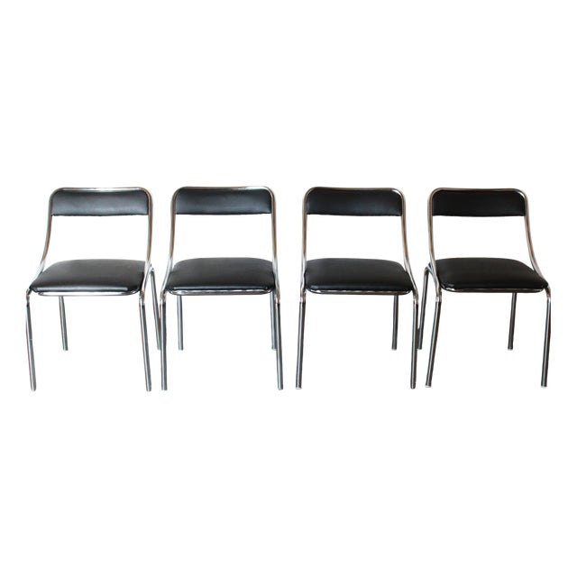 Black Dining Chairs, 1970s, Set of 4 For Sale