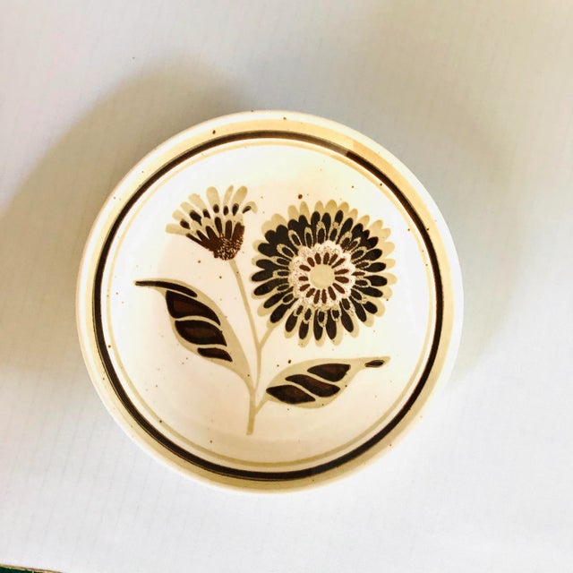 Mid-Century Modern Midcentury Floral Design Stoneware Plates S/7 For Sale - Image 3 of 6