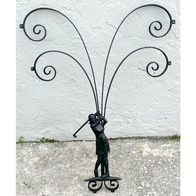 Hollywood Regency Wrought Iron Lady Golfer Exterior/Interior Wall Sculpture For Sale - Image 11 of 12