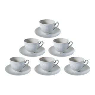 1960s Mid-Century Modern Royal Copenhagen Georgiana Cup and Saucer Set White Scandinavian Porcelain - 12-Piece For Sale