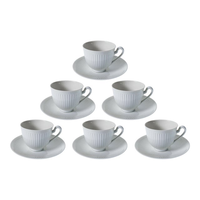 1960s Mid-Century Modern Royal Copenhagen Georgiana Cup and Saucer Set White Scandinavian Porcelain - 12-Piece For Sale