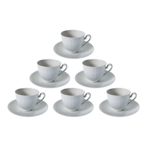 1960s Mid-Century Modern Royal Copenhagen Georgiana Cup and Saucer Set White Scandinavian Porcelain - 12-Piece