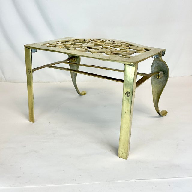 Metal Late 1800s Antique English Cast Brass Fireplace Footman Kettle Pot Stand. For Sale - Image 7 of 11