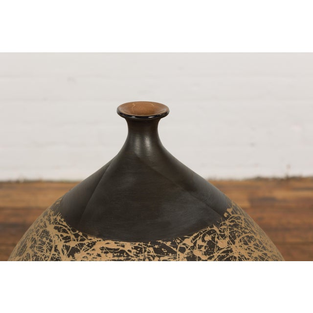 Late 20th Century Large Prem Collection Hand Crafted Artisan Vase with Black and Brown Décor For Sale - Image 5 of 12