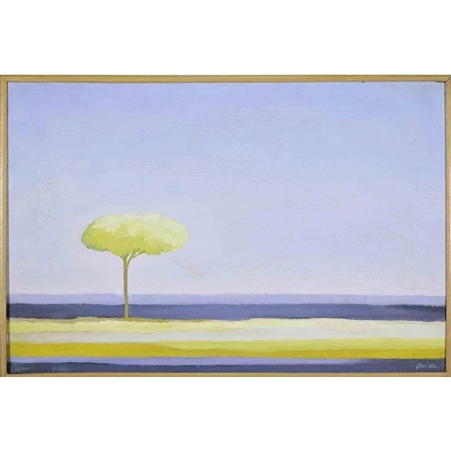 Gino Guida, The Yellow Tree, Oil Painting, 1980s For Sale - Image 4 of 4