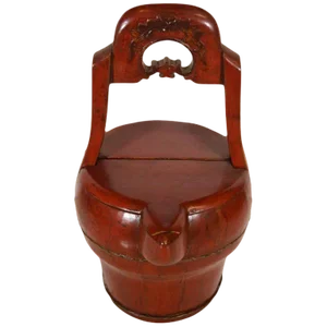 Antique Hand-Carved Red Lacquered Basket With Spout From 19th Century, China