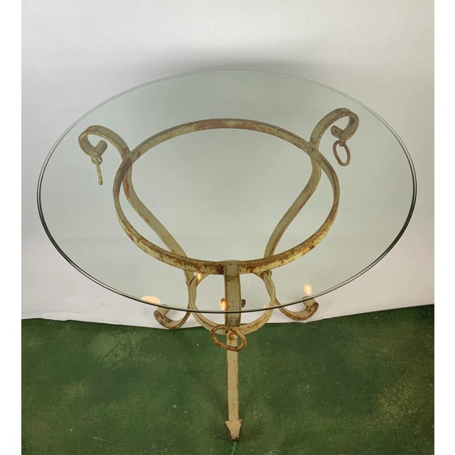 1960s Hand Turned Iron Side Table With Glass Top For Sale - Image 5 of 13