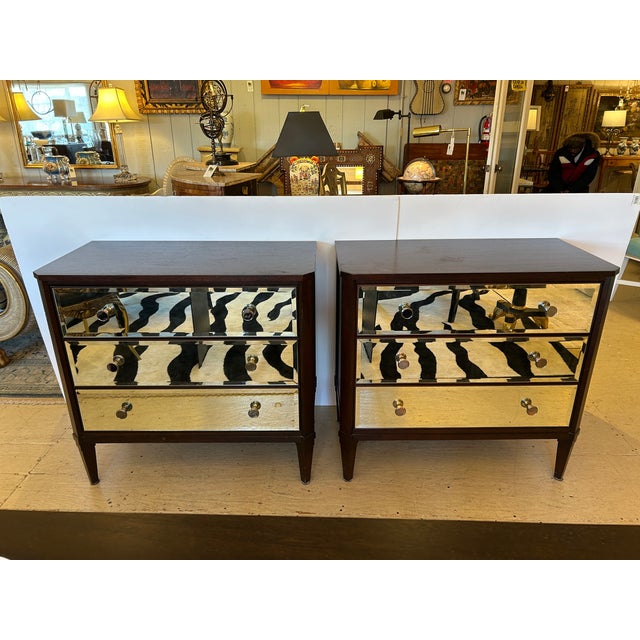 Substantial mahogany beautifully crafted pair of matching chests or large night stands having 3 beveled mirror dove tailed...